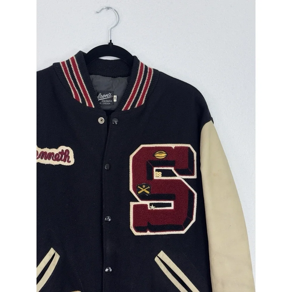 Nelson's Jackets Vintage Varsity Letterman Jacket Black Leather Wool Mens L 88s